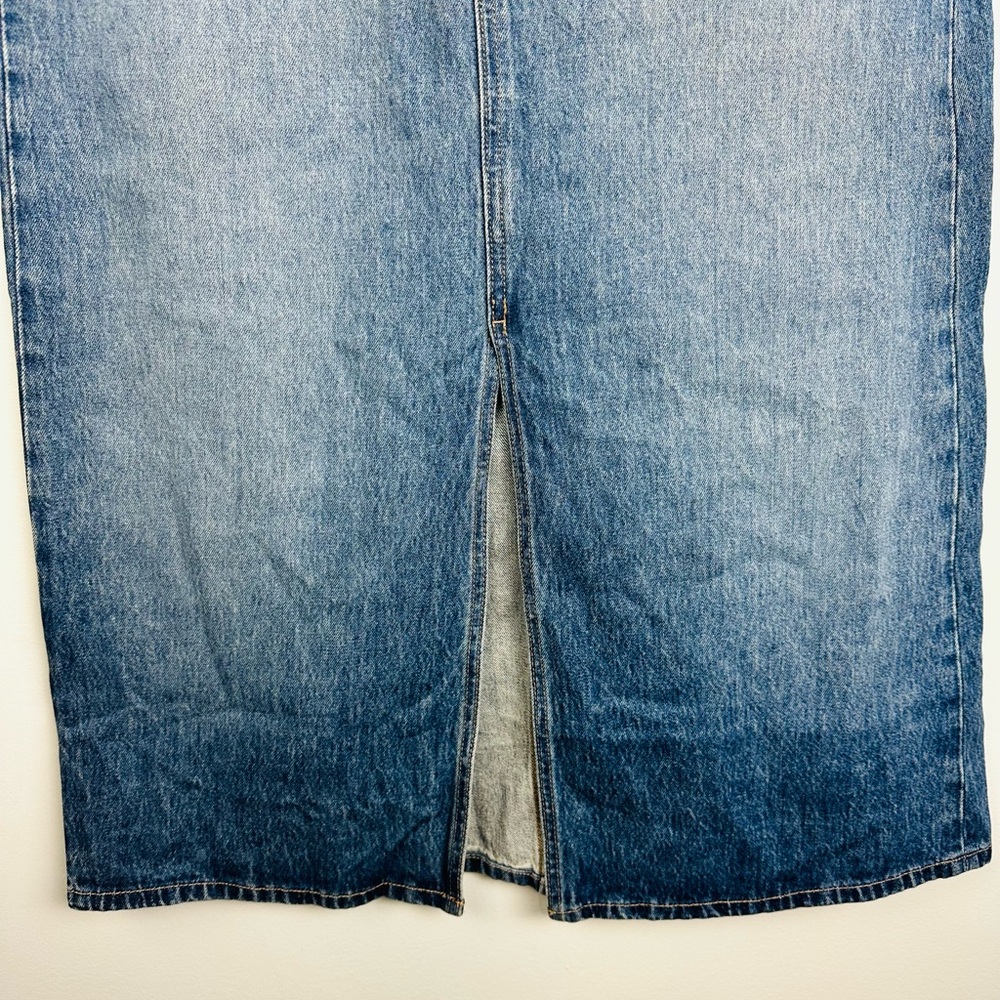 Uniqlo Classic Blue Midi Denim Front Slit Skirt Size 25 - Picture 3 of 7